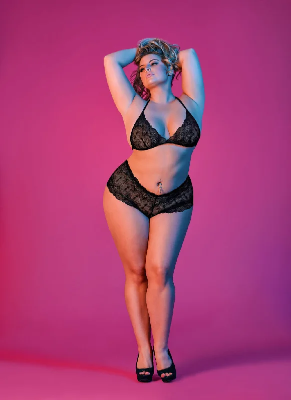 Sexy Time Triangle Bra and Cheeky Short Set - Black -L/xl