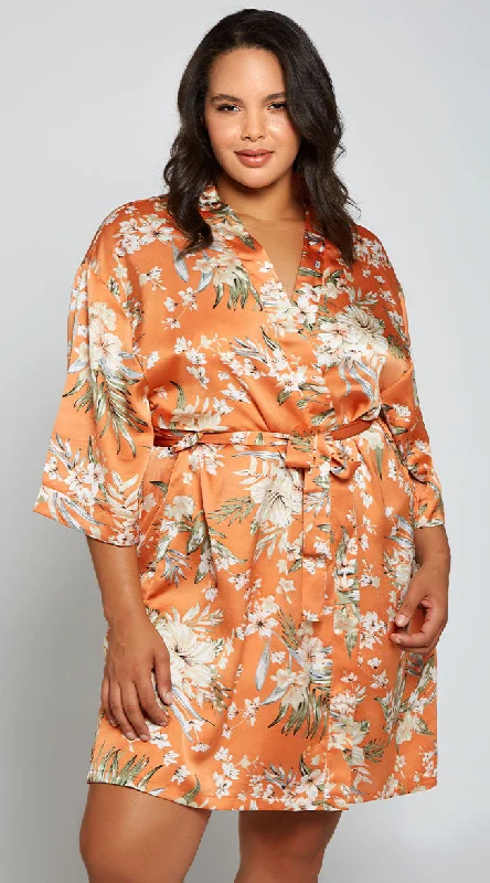 Plus Size Full Bloom Satin Robe