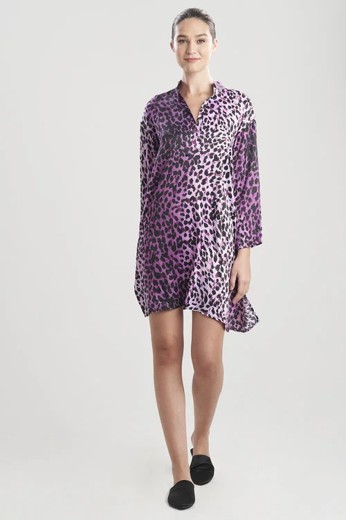 Cheetah-Printed Matte Satin Sleepshirt