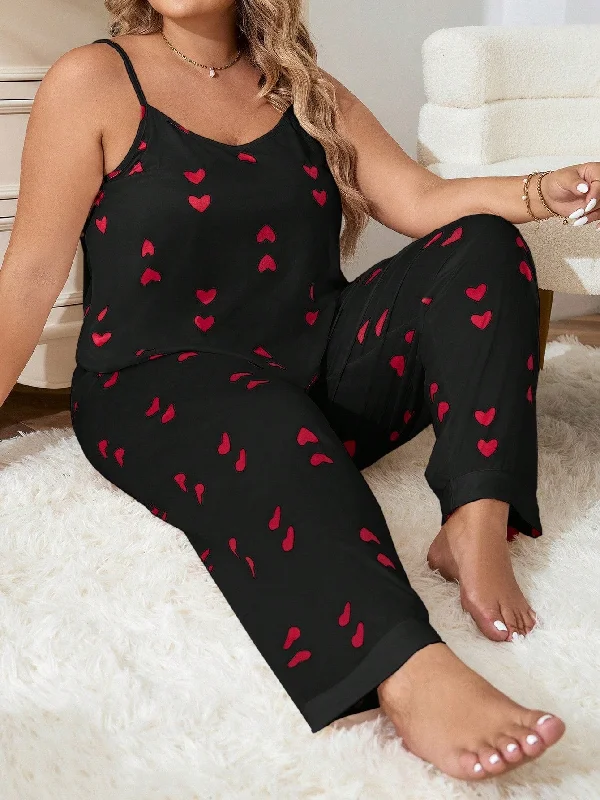 Plus Heart Print Cami Top & Pants PJ Set