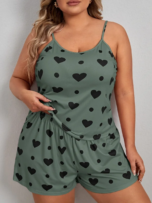 Plus Heart Print Cami Top & Shorts PJ Set