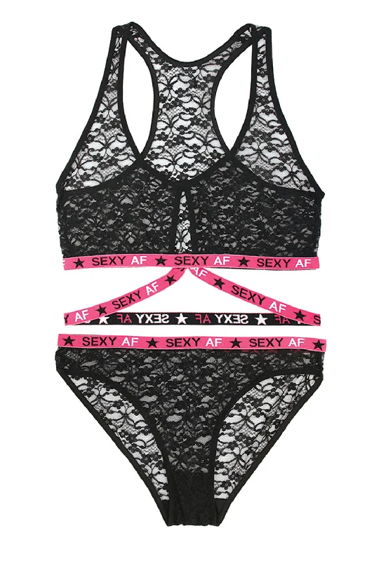 Sexy Af Bralette & Bikini Panty - Pink/black - M/l