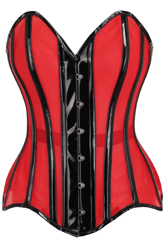 Top Drawer Red Mesh Net w/Patent Steel Boned Overbust Corset