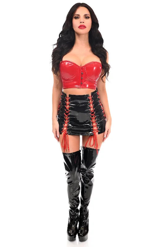 Lavish 2 PC Red/Black Patent Bustier & Skirt Set