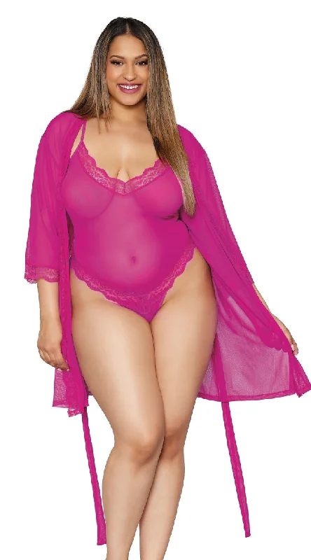 Plus Size Perfect Pink Teddy and Robe Set