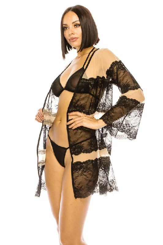 4pc Mesh Robe Toasted Almond