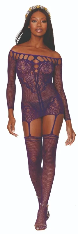 Sexy Scalloped Lace Bodystocking Garter Dress