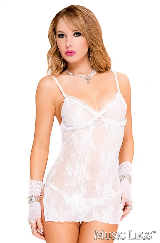 Lace Chemise with G-String White