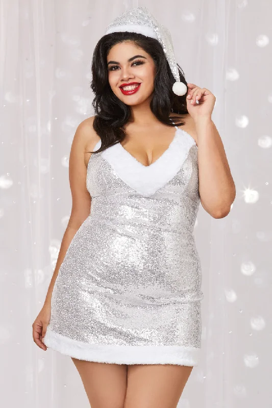 Plus Size Silver Sequin Christmas Elf Chemise