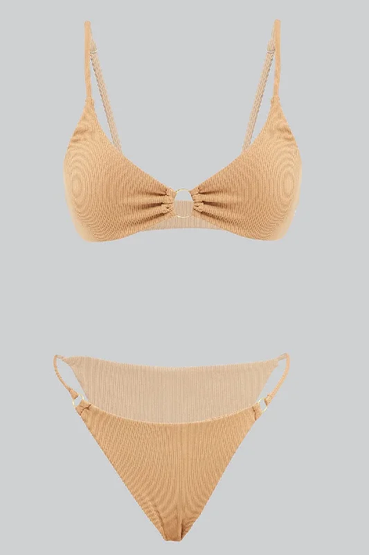 Beige Ring Detail Bikini Set