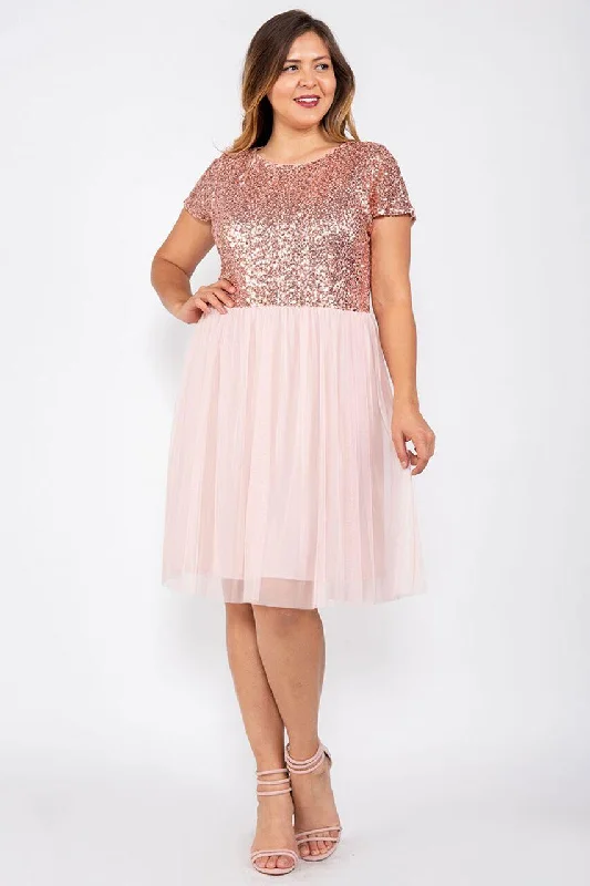 Marina Short Cocktail Chiffon Plus Size Dress Rose