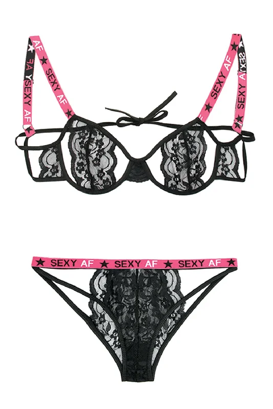 Sexy Af Cutout Bra & Panty Set - Pink/black - L/xl