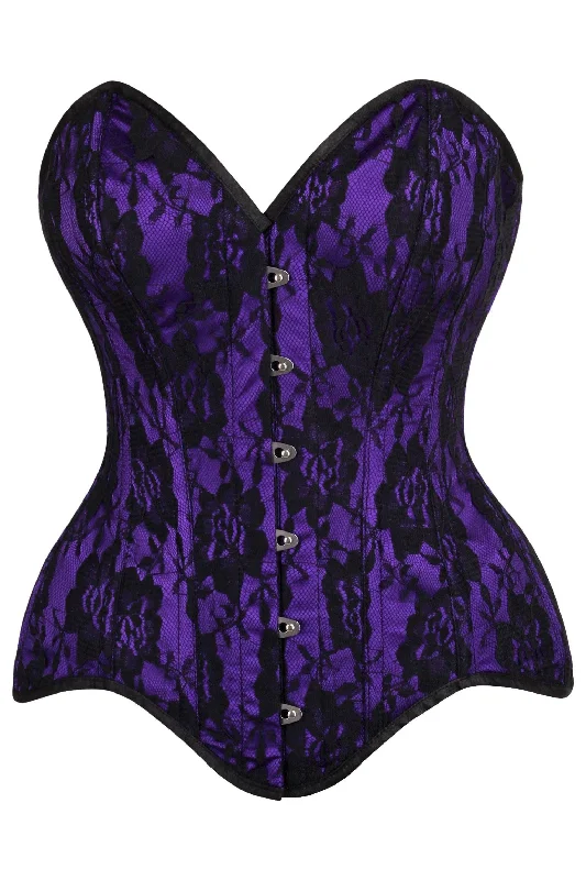 Top Drawer Purple Satin w/Black Lace Overlay Steel Boned Overbust Corset