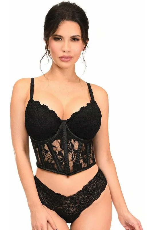 Lavish Black Sheer Lace Underwire Waist Cincher Corset