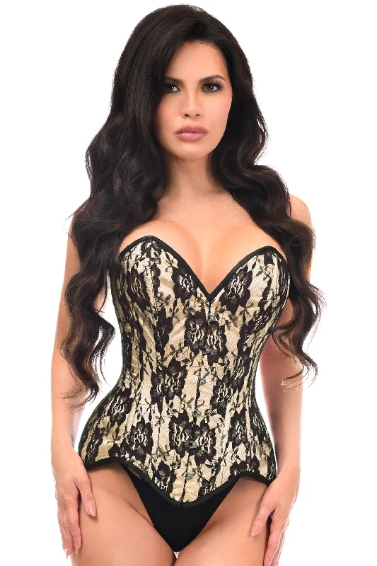 Top Drawer Nude Satin w/Black Lace Overlay Steel Boned Overbust Corset