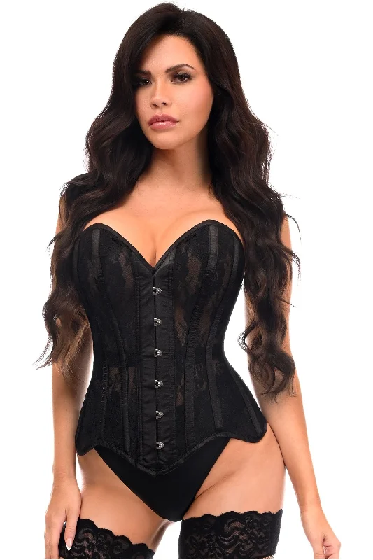 Top Drawer Black Sheer Mesh Net & Lace Steel Boned Overbust Corset