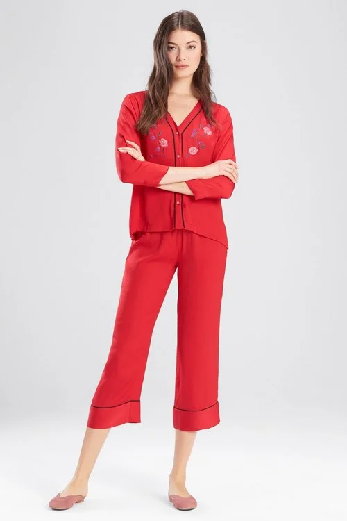 Bardot Satin Embroidered PJ Set With Eyemask