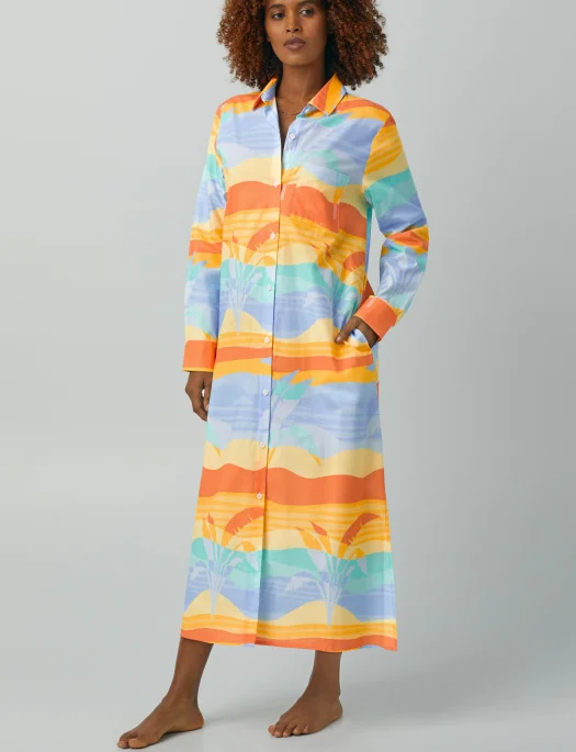 Bedhead Desert Palms Maxi Boyfriend Collared Sleepshirt