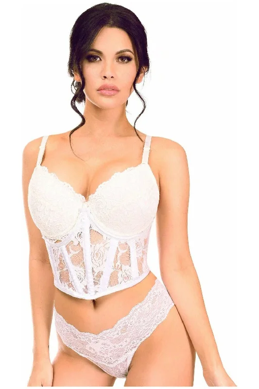 Lavish White Sheer Lace Underwire Waist Cincher Corset