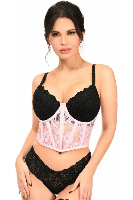 Lavish Lt Pink Sheer Lace Underwire Waist Cincher Corset