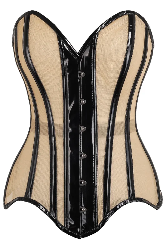 Top Drawer Nude Mesh & Black Patent Steel Boned Corset