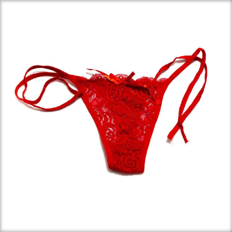 Lace Tie Red Bikini Panty