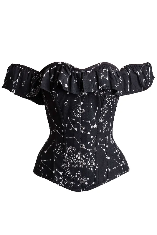 Cotton Astronomy Print Sleeved Corset Top