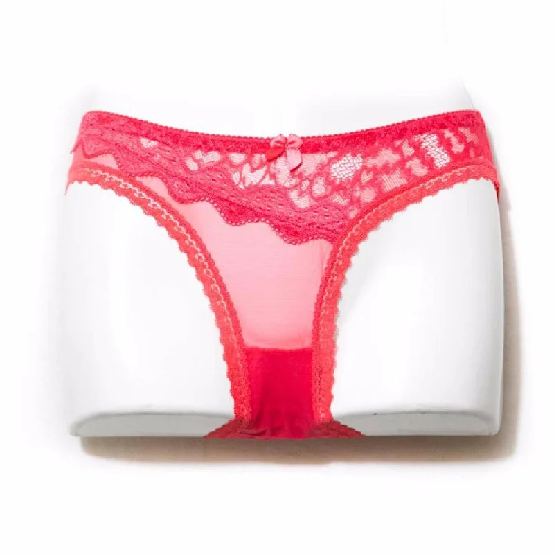 Red Women Sexy Net Lace Bikini Stripes Underwear Panty