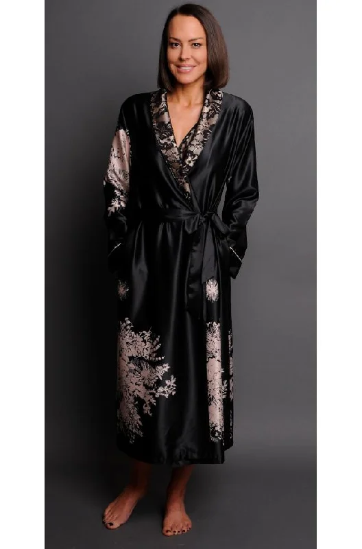 Angelique Satin Calf Length Robe ( Black & Latte)