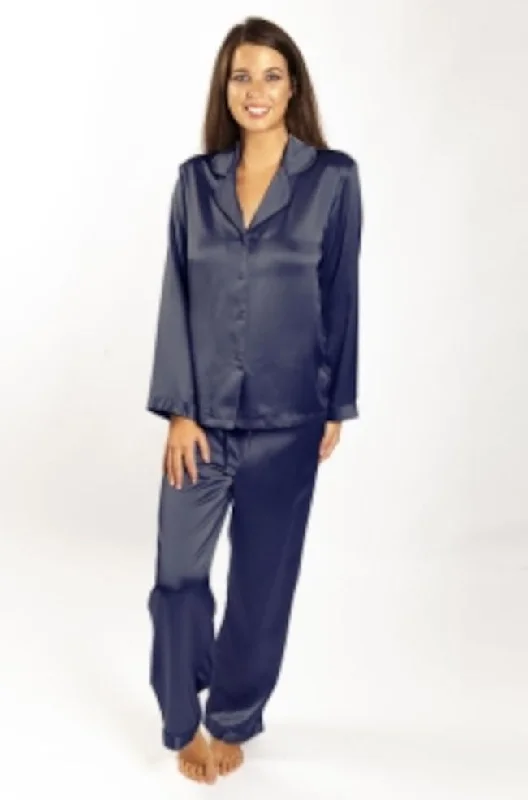 BEAUTIFUL SILK PIPED PJ SET (NAVY)