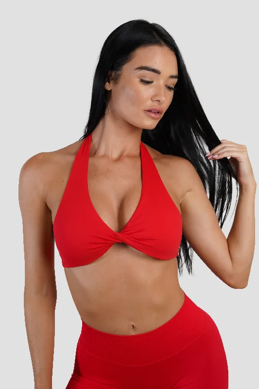 TWIST HALTER BRA - RED