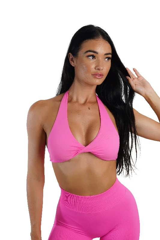 Twist Halter Bra - Neon Pink