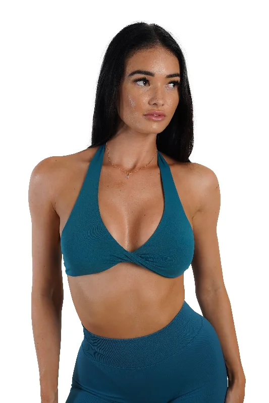 Twist Halter Bra - Teal