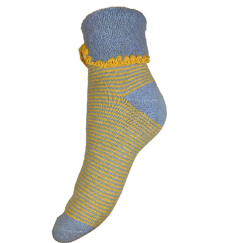 Blue And Mustard Striped Cuff Socks