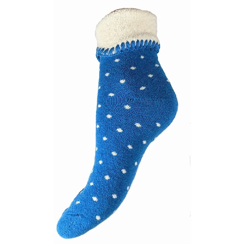 Blue Cuff Socks with Cream Dots