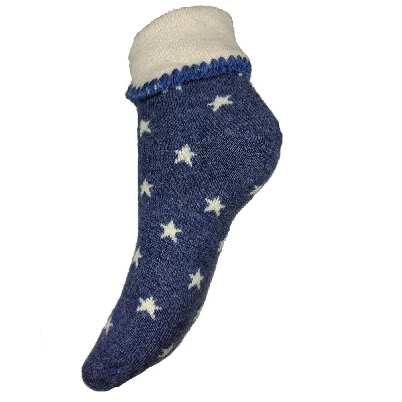 Blue Cuff Socks With Cream Stars