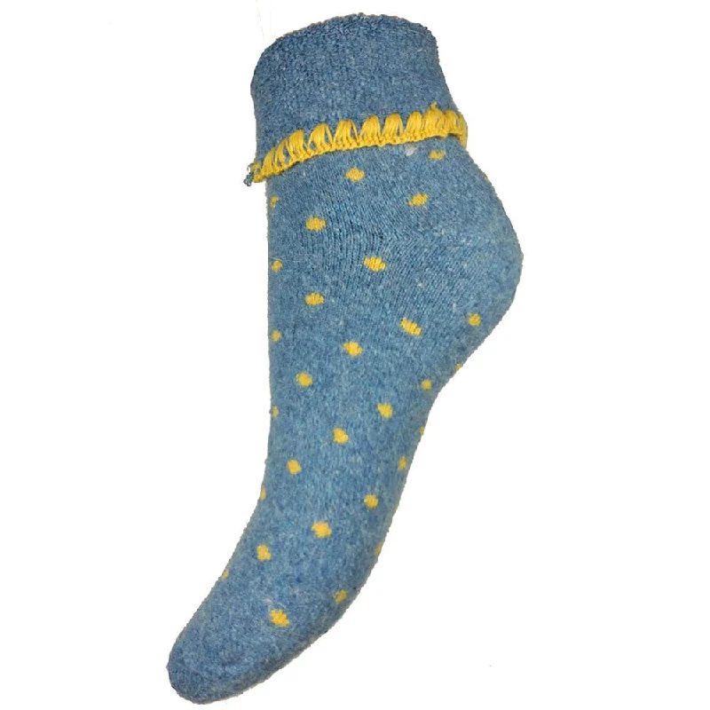 Blue Cuff Socks With Yellow Dots