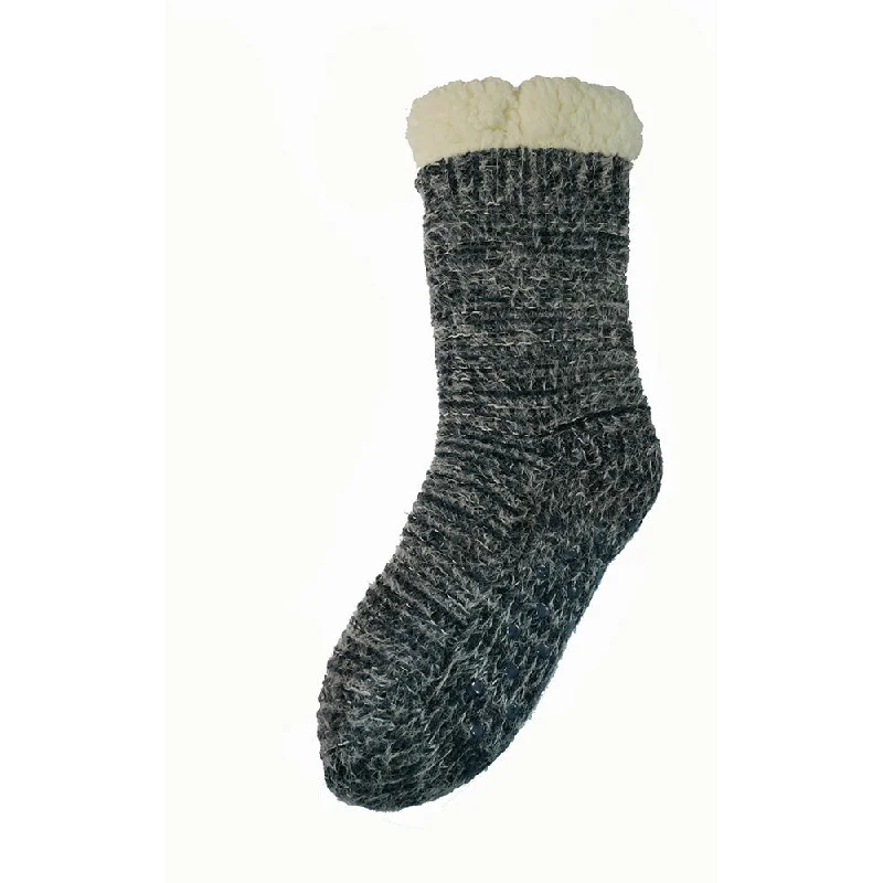 Blue ribbed fleece lined cable knit slipper socks