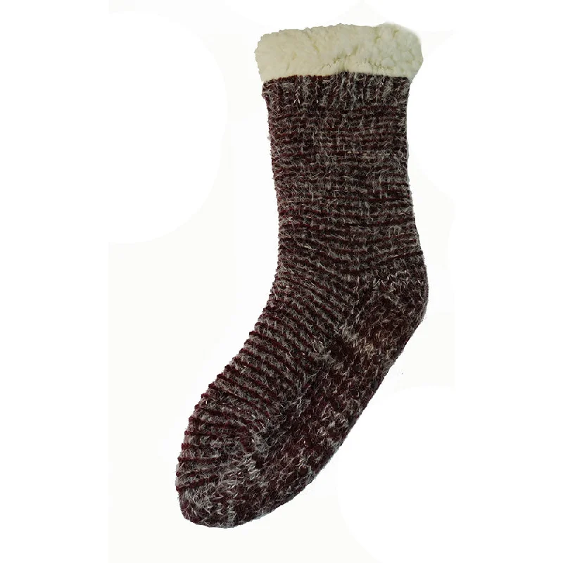 Brown ribbed fleece lined cable knit slipper socks