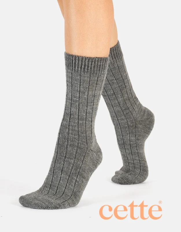 Cette Alpaca Wool Ribbed Sock 260-12 Grey