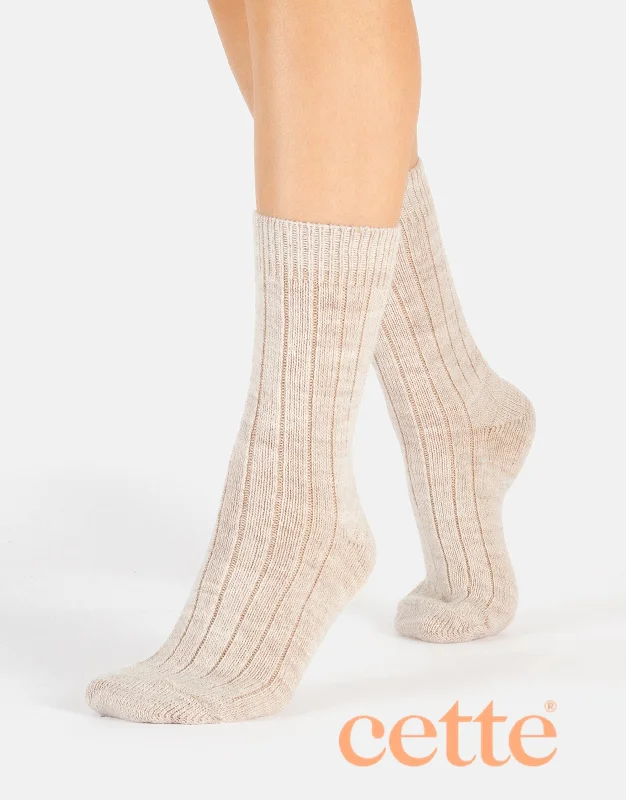 Cette Alpaca Wool Ribbed Sock 260-12 Sand