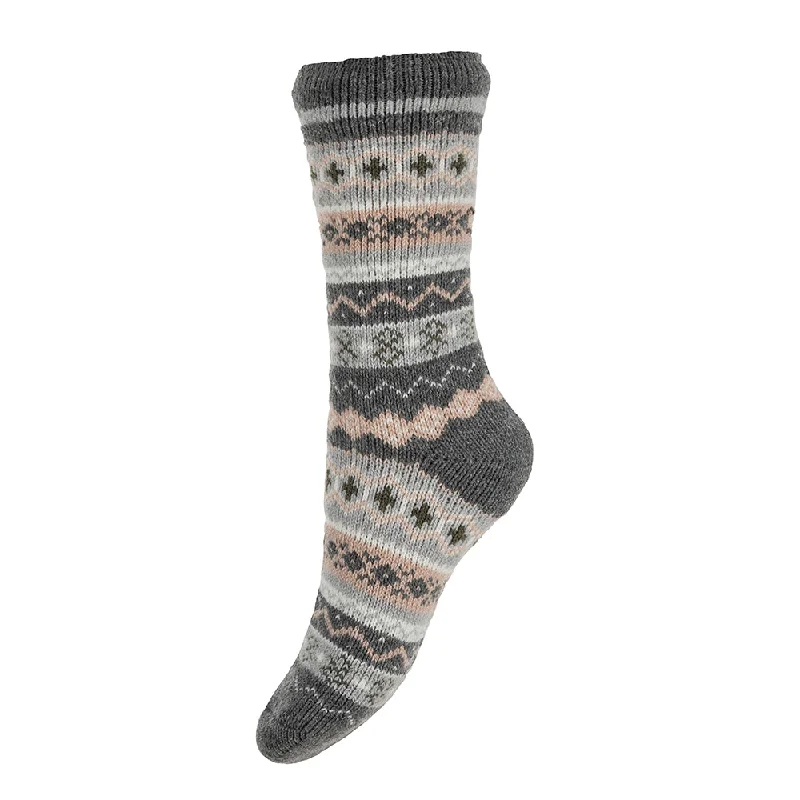 Dark grey and pink patterned Thermal Socks