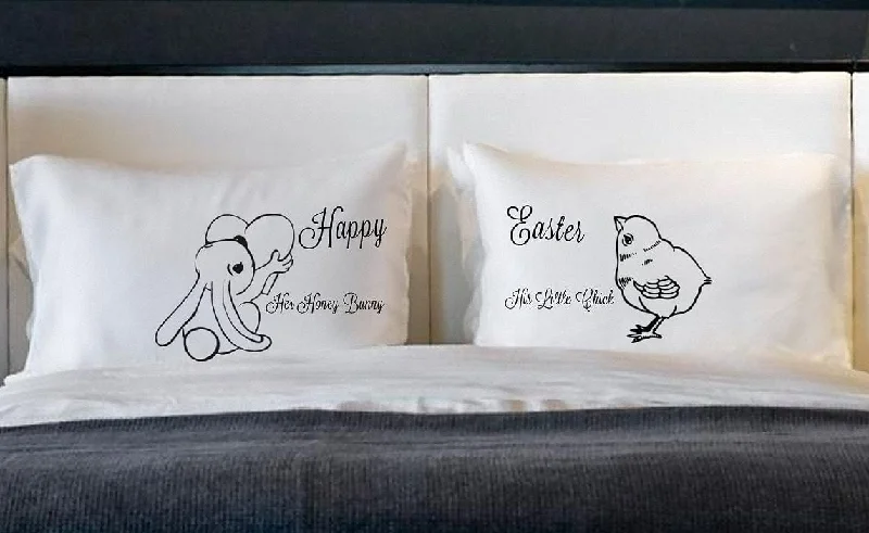 Easter Pillow Cases Happy Easter Her Honey Bunny His Little Chick Easter gifts for Adults Boyfriend Girlfriend Pillowcases Couples Him Her