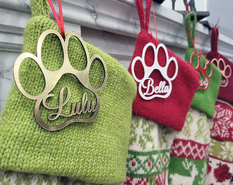 Engraved Paw & Pet Stocking Name Tag: Dog Lover Gift | Cat Christmas | Tree Decor | Personalized Ornament | Hanging Pendant | Gift Tags