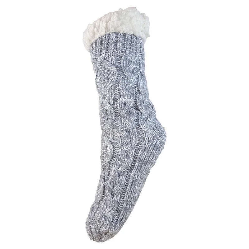 Grey fleece lined cable knit slipper socks