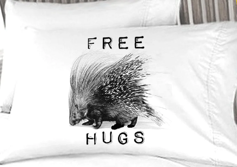 FREE HUGS Porcupine Pillow Case  for him for her Couple Love Nerdy Geeky Funny