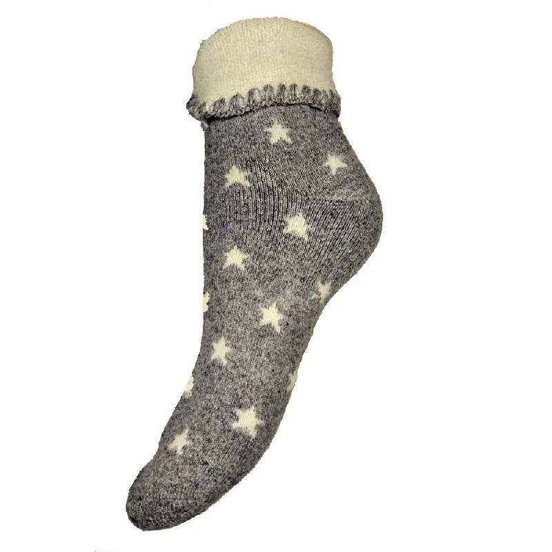 Grey Cuff Socks With Cream Stars