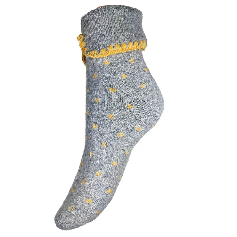 Grey Cuff Socks With Yellow Dots