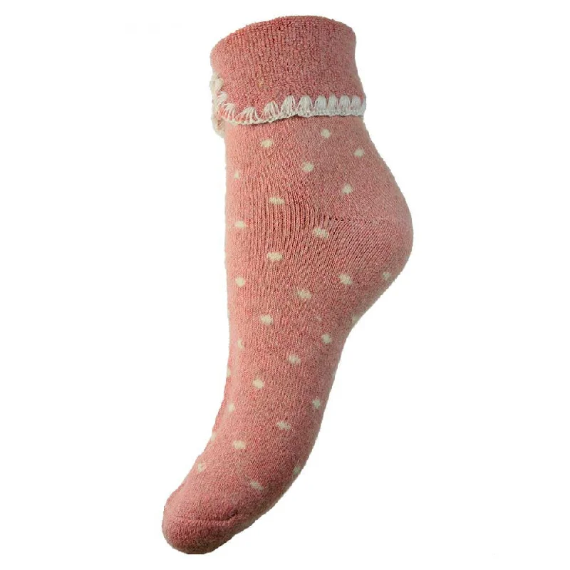 Pink Cuff Socks With Cream Dots