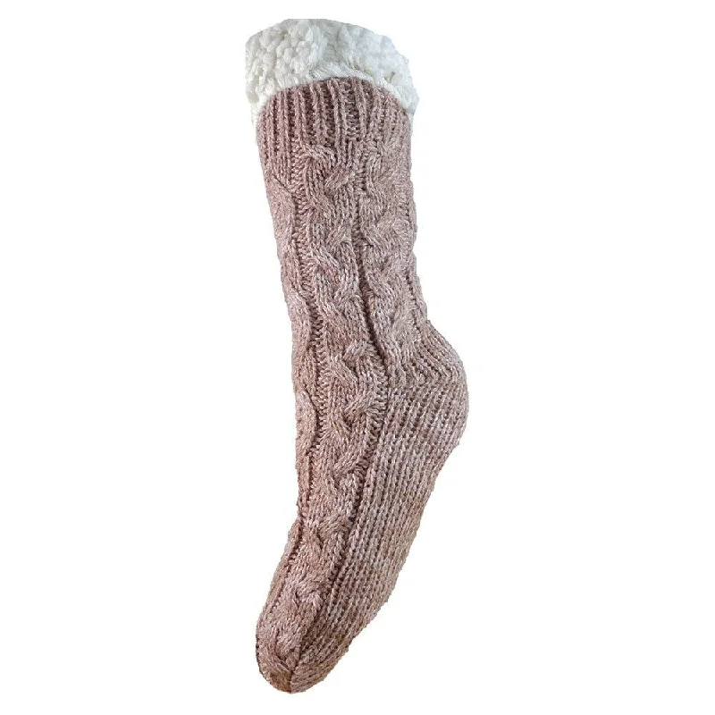 Pink fleece lined cable knit slipper socks